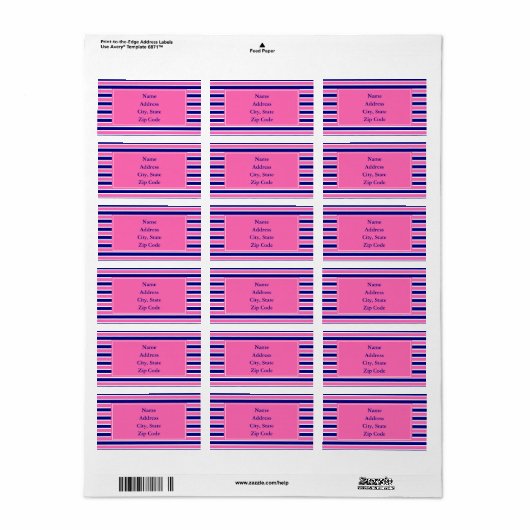 Patroon Navy Blue en Hot Pink Stripes Etiket (Full Sheet)