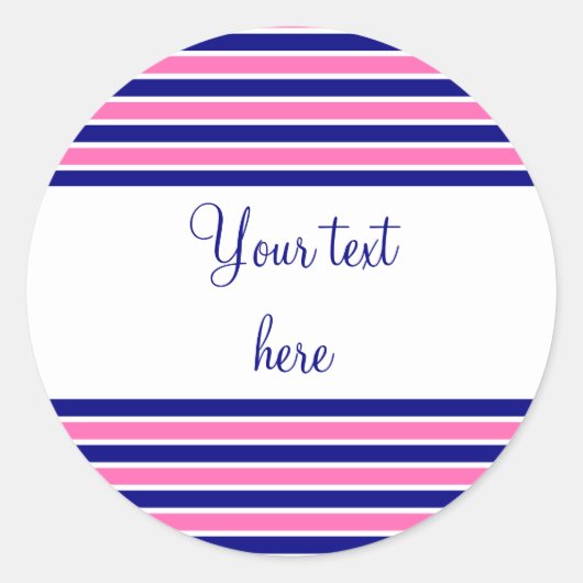 Patroon Navy Blue en Hot Pink Stripes Ronde Sticker (Voorkant)