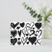 Patroon op het hart, zwart hart, zwart en wit briefkaart (Staand voorkant)