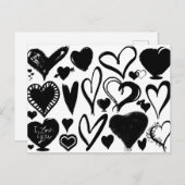 Patroon op het hart, zwart hart, zwart en wit briefkaart (Voorkant / Achterkant)