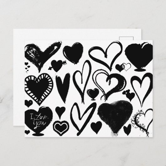 Patroon op het hart, zwart hart, zwart en wit briefkaart (Voorkant / Achterkant)