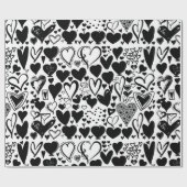Patroon op het hart, zwart hart, zwart en wit cadeaupapier (Vlak)