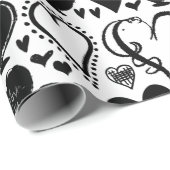 Patroon op het hart, zwart hart, zwart en wit cadeaupapier (Rol Hoek)