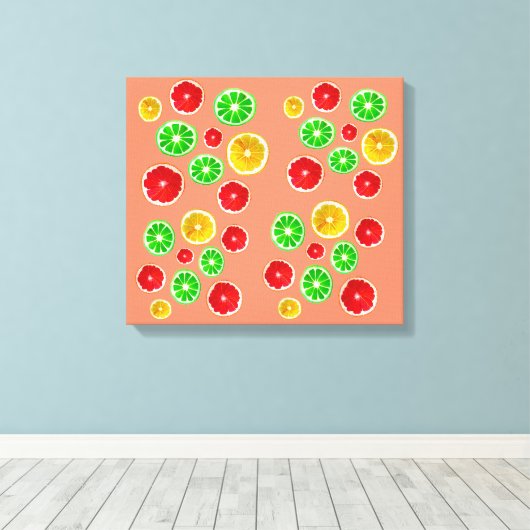 Patroon op jonge vruchtencitrusvruchten canvas afdruk (Insitu (Houten vloer))