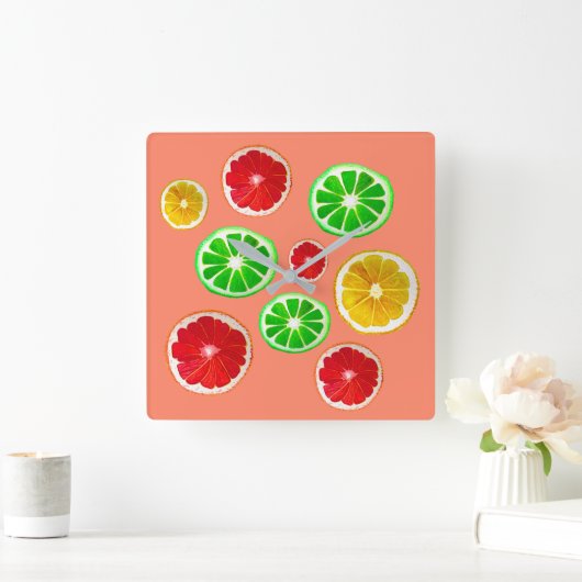 Patroon op jonge vruchtencitrusvruchten vierkante klok (Huis)