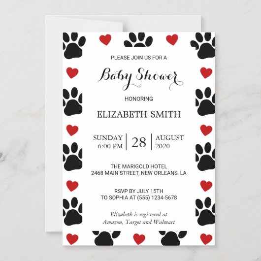 Patroon op poten, reuzenpoten, rode harten, Baby s Magnetische Uitnodiging (Voorkant)