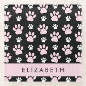 Patroon op poten, roze poten, langpoten, Jouw naam Glazen Onderzetter (Voorkant)