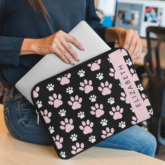 Patroon op poten, roze poten, langpoten, Jouw naam Laptop Sleeve (Creator heeft geüpload)