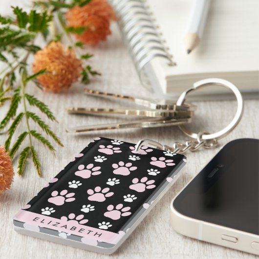 Patroon op poten, roze poten, langpoten, Jouw naam Sleutelhanger (Voorkant Rechts)