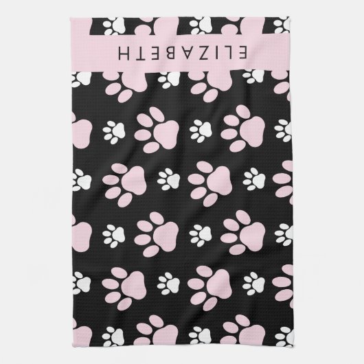 Patroon op poten, roze poten, langpoten, Jouw naam Theedoek (Verticaal)