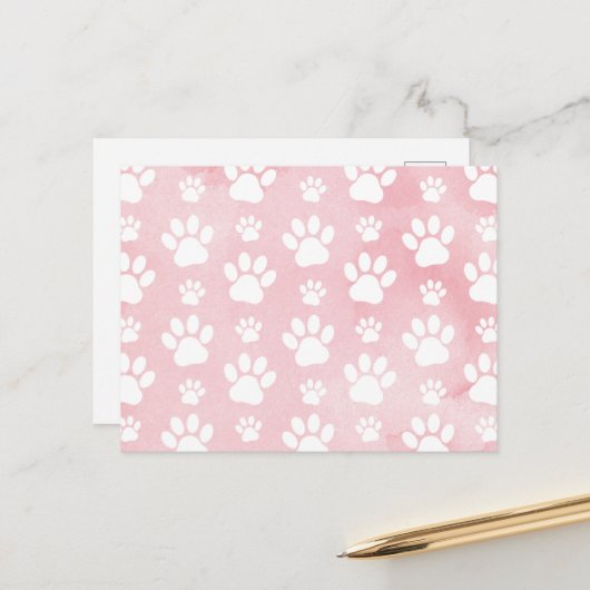 Patroon op poten, witte poten, Waterverven, roze Briefkaart (Voorkant / Achterkant in situ)