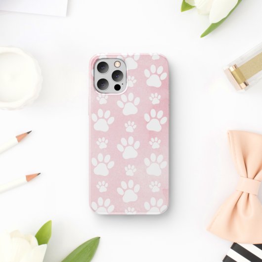Patroon op poten, witte poten, Waterverven, roze Case-Mate iPhone Case
