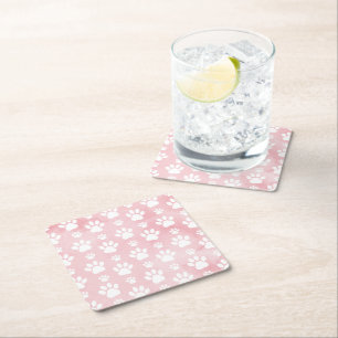 Patroon op poten, witte poten, Waterverven, roze Kartonnen Onderzetters
