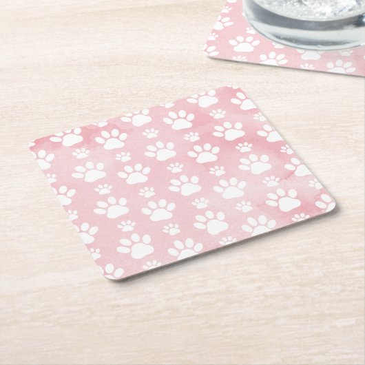 Patroon op poten, witte poten, Waterverven, roze Kartonnen Onderzetters (Schuin)