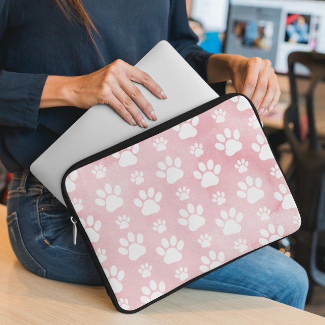 Patroon op poten, witte poten, Waterverven, roze Laptop Sleeve (Creator heeft geüpload)