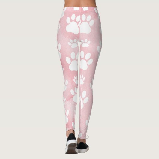 Patroon op poten, witte poten, Waterverven, roze Leggings (Achterkant)