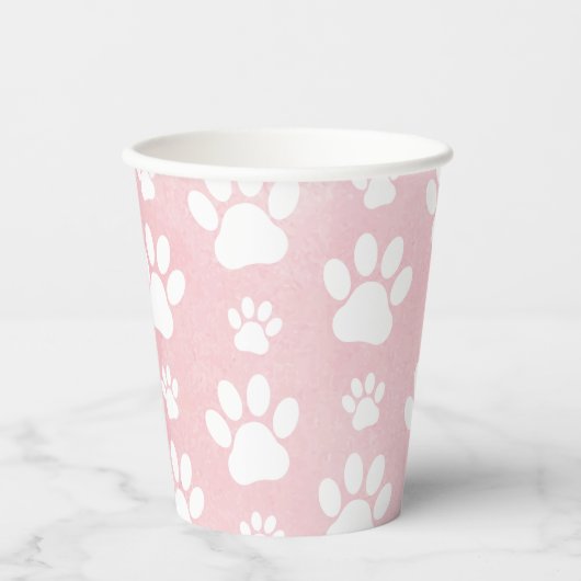 Patroon op poten, witte poten, Waterverven, roze Papieren Bekers (Voorkant)