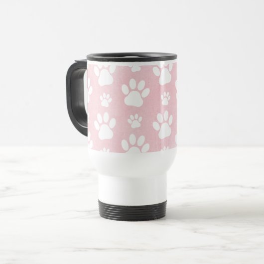 Patroon op poten, witte poten, Waterverven, roze Reisbeker (Voorkant links)