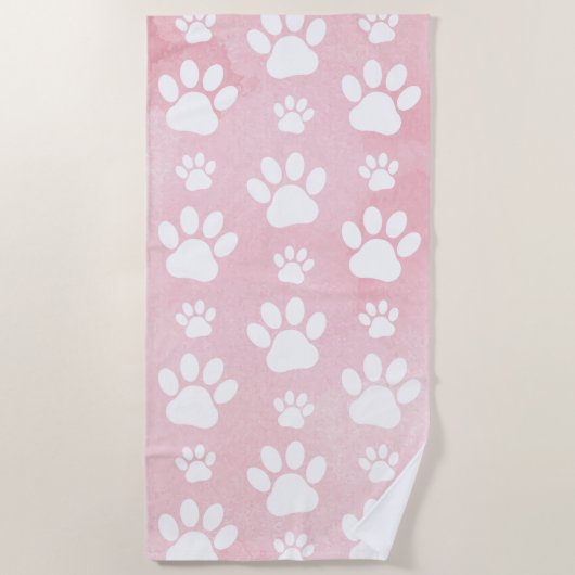 Patroon op poten, witte poten, Waterverven, roze Strandlaken (Voorkant)