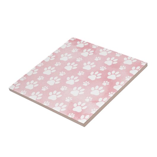 Patroon op poten, witte poten, Waterverven, roze Tegeltje (Zijkant)