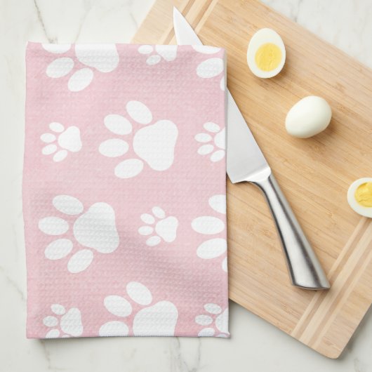 Patroon op poten, witte poten, Waterverven, roze Theedoek (Quarter Fold)