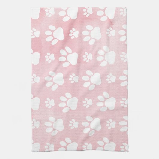 Patroon op poten, witte poten, Waterverven, roze Theedoek (Verticaal)