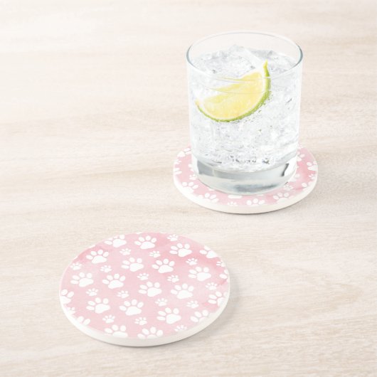 Patroon op poten, witte poten, Waterverven, roze Zandsteen Onderzetter (Zijkant)