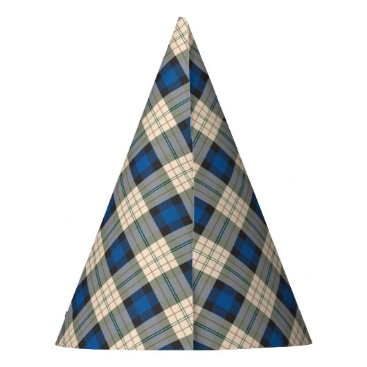 Patroon op tartan - traditioneel blauw beige feesthoedjes (Achterkant)