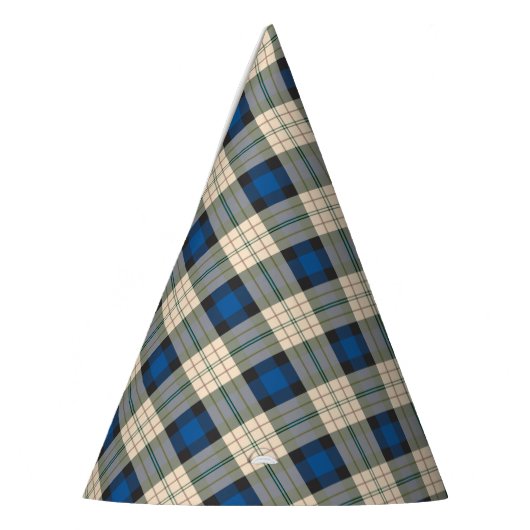 Patroon op tartan - traditioneel blauw beige feesthoedjes (Links)