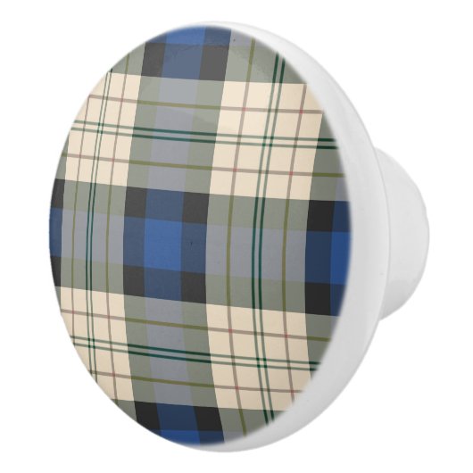 Patroon op tartan - traditioneel blauw beige keramische knop (Rechts)