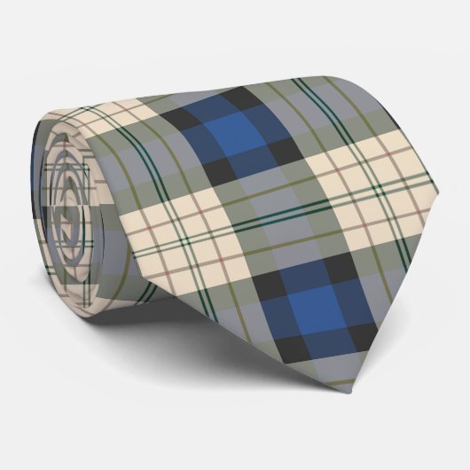 Patroon op tartan - traditioneel blauw beige stropdas (Opgerold)