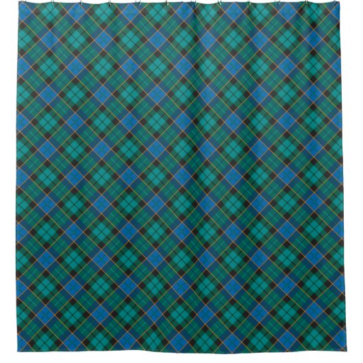 Patroon op tartan - traditioneel blauw groen douchegordijn (Voorkant)