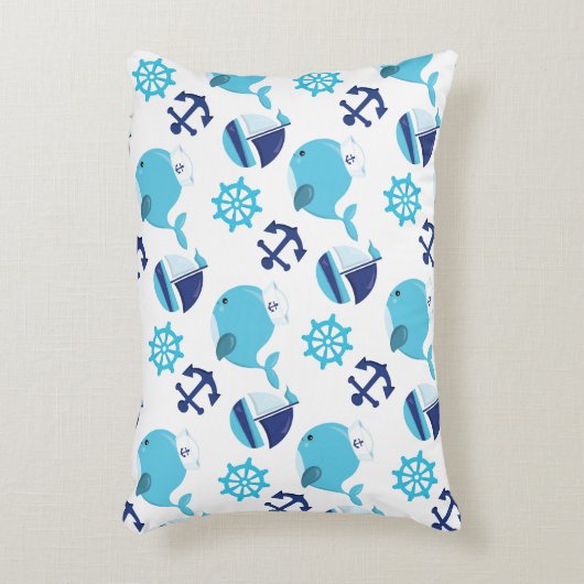 Patroon op walvissen, walvissen, blauwe walvissen accent kussen (Voorkant(Verticaal))