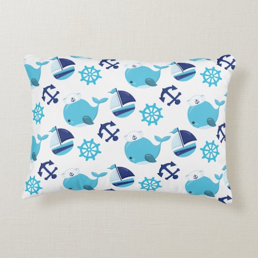 Patroon op walvissen, walvissen, blauwe walvissen accent kussen (Achterkant)
