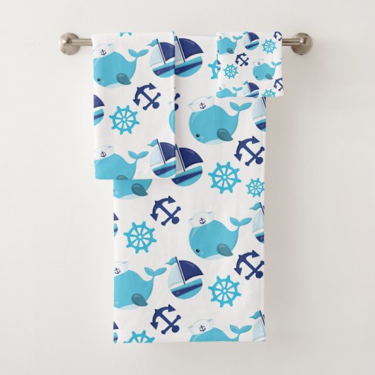 Patroon op walvissen, walvissen, blauwe walvissen bad handdoek (Insitu)
