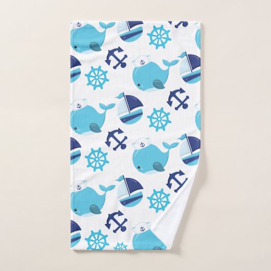 Patroon op walvissen, walvissen, blauwe walvissen bad handdoek (Handdoek)