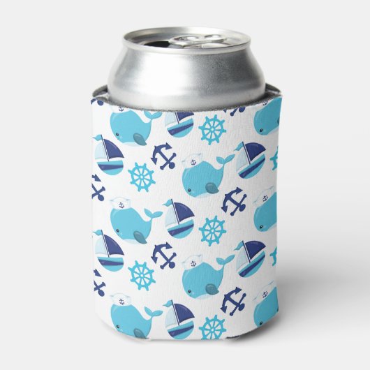 Patroon op walvissen, walvissen, blauwe walvissen blikjeskoeler (Blikje Voorkant)