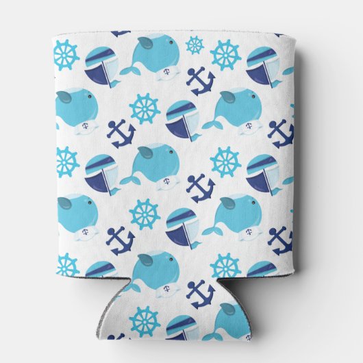 Patroon op walvissen, walvissen, blauwe walvissen blikjeskoeler (Achterkant)