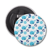 Patroon op walvissen, walvissen, blauwe walvissen button flesopener (Voorkant)