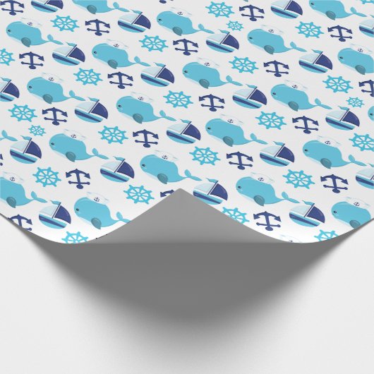 Patroon op walvissen, walvissen, blauwe walvissen cadeaupapier (Hoek)