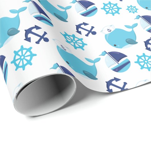Patroon op walvissen, walvissen, blauwe walvissen cadeaupapier (Rol Hoek)