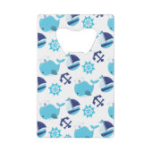 Patroon op walvissen, walvissen, blauwe walvissen creditkaart flessenopener (Voorkant)