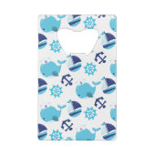 Patroon op walvissen, walvissen, blauwe walvissen creditkaart flessenopener (Achterkant)