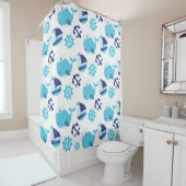 Patroon op walvissen, walvissen, blauwe walvissen douchegordijn (In situ)