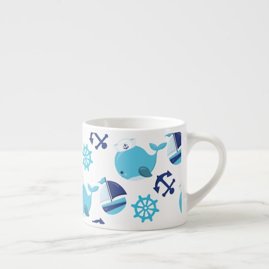 Patroon op walvissen, walvissen, blauwe walvissen espresso kop (Rechts)