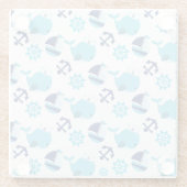 Patroon op walvissen, walvissen, blauwe walvissen glazen onderzetter (Achterkant)