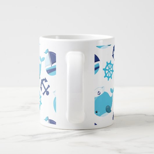 Patroon op walvissen, walvissen, blauwe walvissen grote koffiekop (Achterkant)