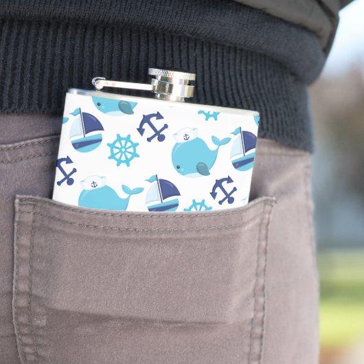 Patroon op walvissen, walvissen, blauwe walvissen heupfles (Voorbeeld)