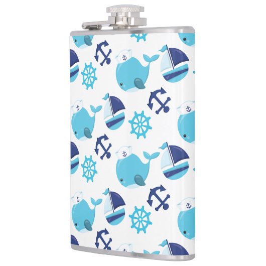 Patroon op walvissen, walvissen, blauwe walvissen heupfles (Links)