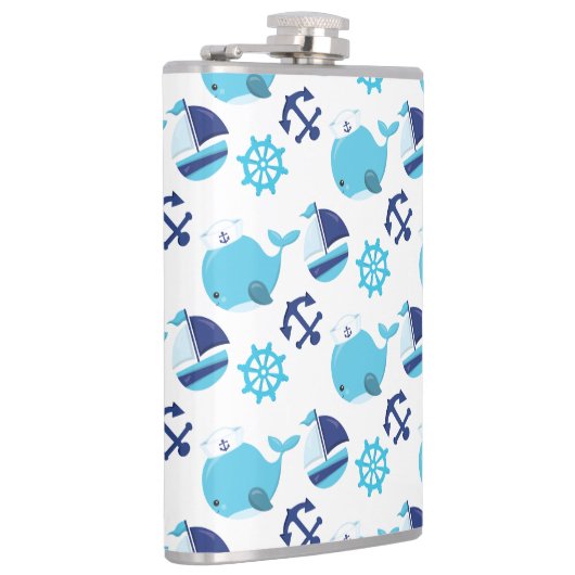 Patroon op walvissen, walvissen, blauwe walvissen heupfles (Rechts)